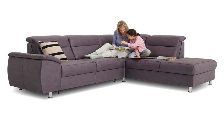 Canapé d'angle Scandi gris foncé convertible avec têtières réglables et méridienne